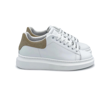Sneakers bianche in pelle con riporto beige - FLAG STORE